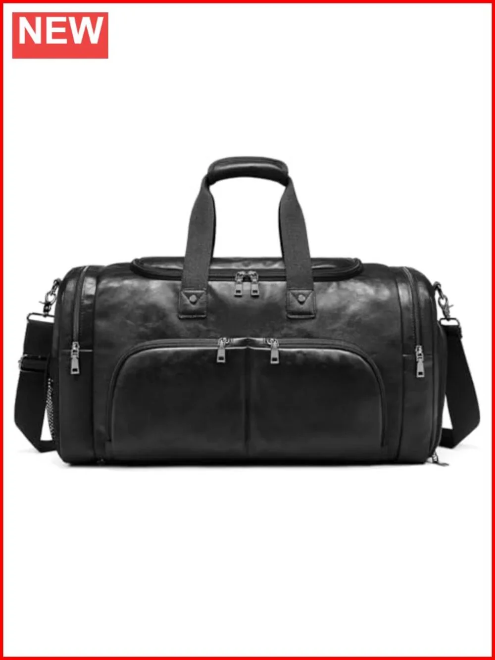 Leather Weekender Duffel Bag with Shoe Compartment, Waterproof Carry On for
